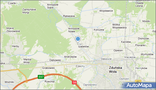 mapa Izabelów, Izabelów gmina Zduńska Wola na mapie Targeo